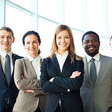 Smiling diverse business team in office