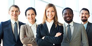 Smiling diverse business team in office
